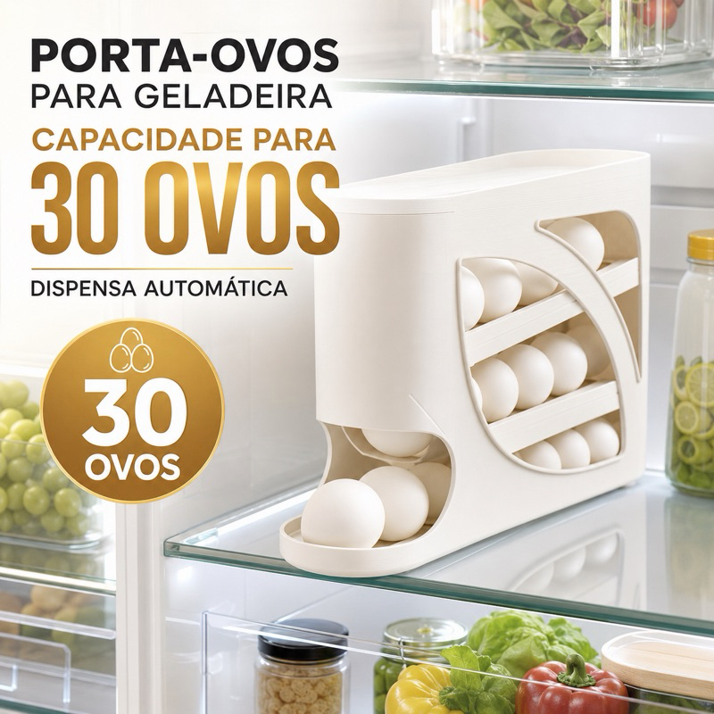 Porta ovos 4 andares em plastico para geladeira Organizador 30 ovo sistema rolante automatico