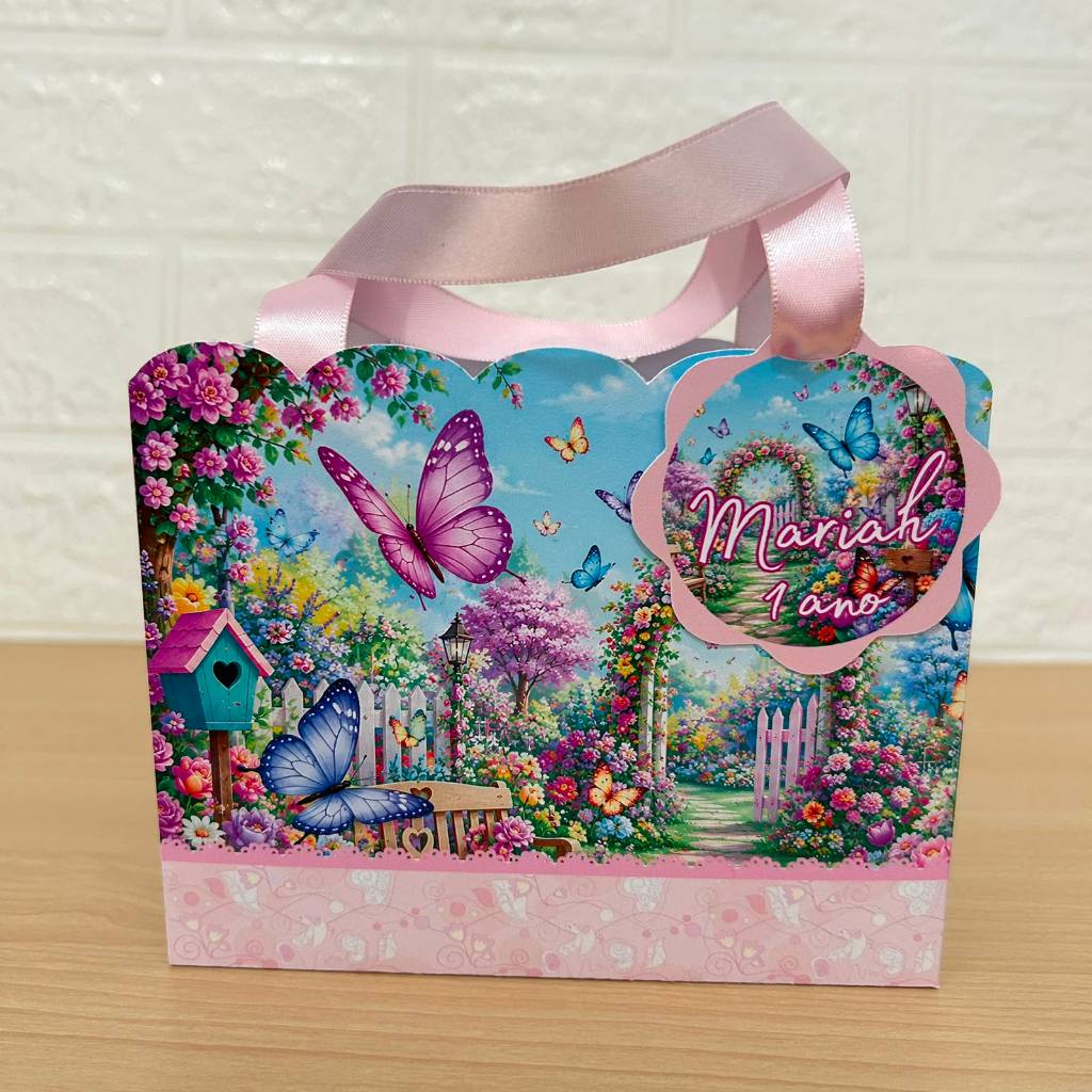 Lembrancinha Personalizada Sacolinha Ondas com Tag Jardim Encantado Borboletas