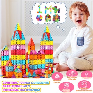 Peças Magnéticas Coloridas Planas 147 Peças, Brinquedo Educativo de Montagem 7.5cm com Acessórios Completos