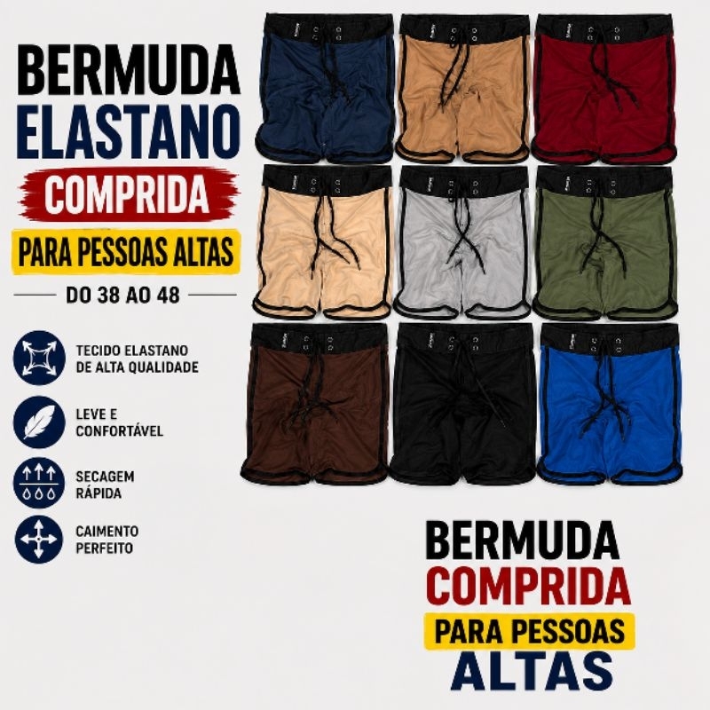 Bermuda Elastano Masculina Phantom Lisas do 38 ao 48/8 Cores/Treino/Competição/envio imediato