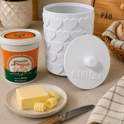 Porta Manteiga 500g com Tampa – Pote Decorativo de Coração para Manteiga Aviação