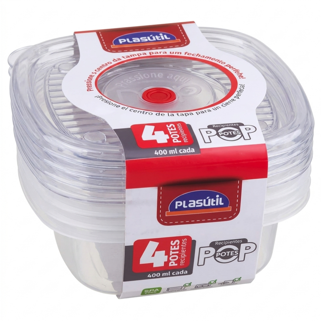 Kit 4 Potes Herméticos Organizadores com Tampa – Transparente para Cozinha, Mantimentos e Alimentos