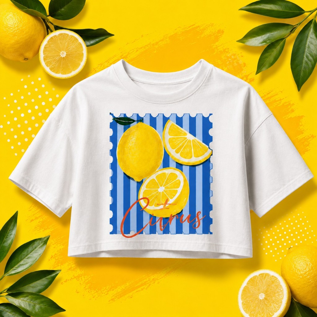 Cropped Oversized Feminino Citrus Estampado Streetwear Verão Casual Moda Jovem Tendência Confortável Moderno Estilo
