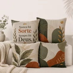 Kit 4 Capas de Almofadas Para Sofá Sala Quarto Decorativas Frases Floral Terroso 40x40 45x45 50x50