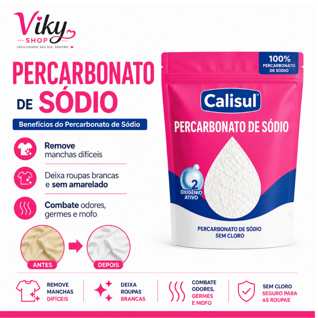 Percarbonato de Sódio Calisul 100% Puro Tira Manchas Sem Cloro Clareador para Roupas Brancas e Coloridas Oxigênio At