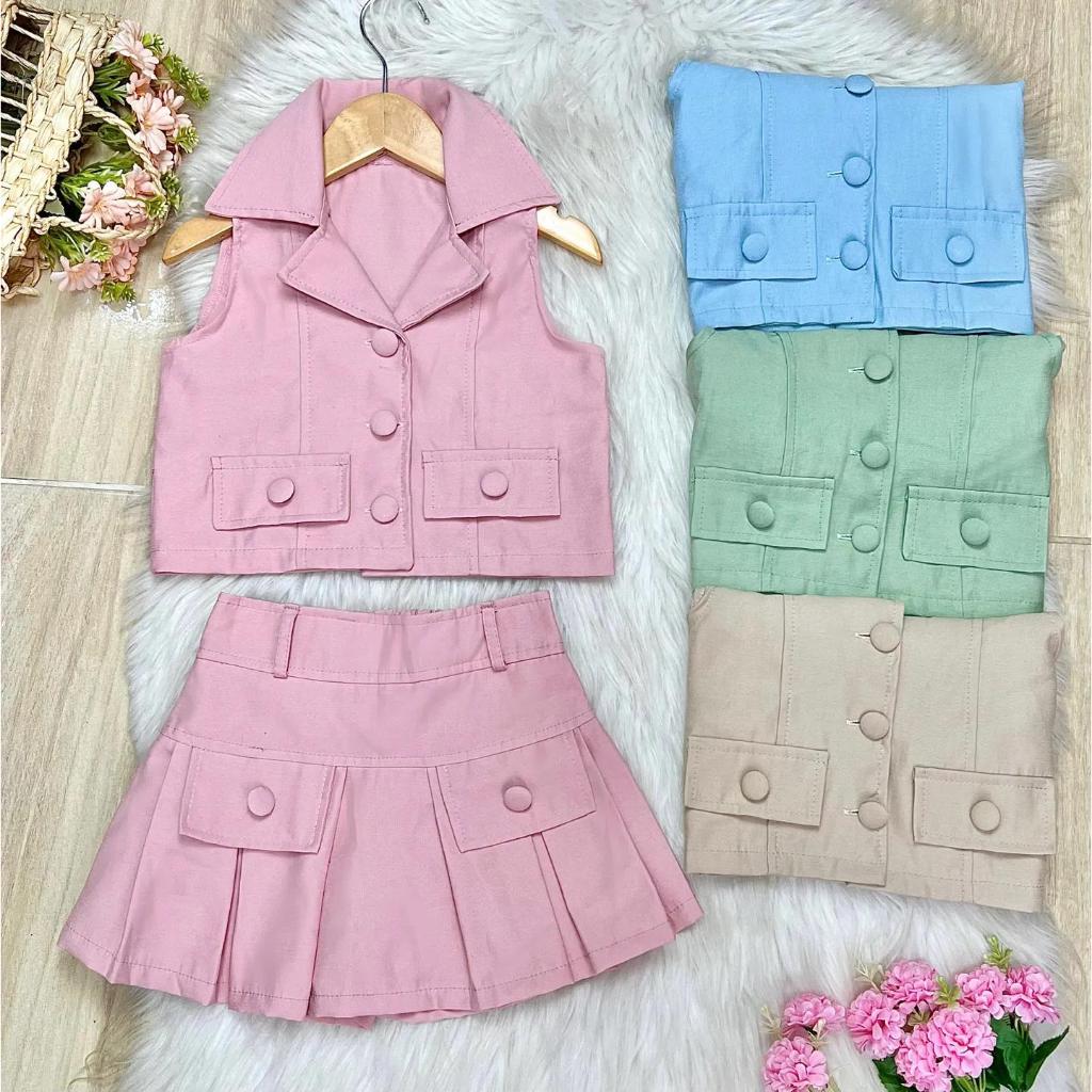Conjunto Infantil Sensorial MarranT Colete e Saia Para Meninas Elegantes