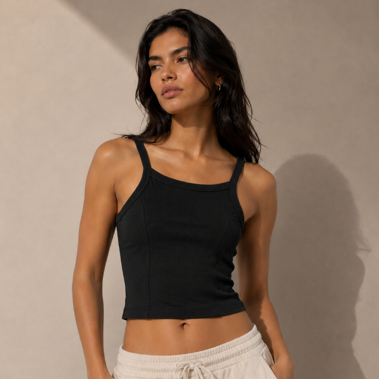 Cropped Feminino Canelado de Alça Básico Justo ao Corpo com Elastano – Regata Curta Confortável