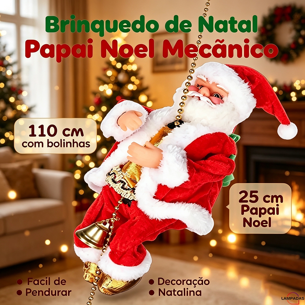 Boneco Papai Noel Escalador Musical 110cm Boneco Elétrico Enfeite Natalino Pendente Para Decoração Casa Janela Festa