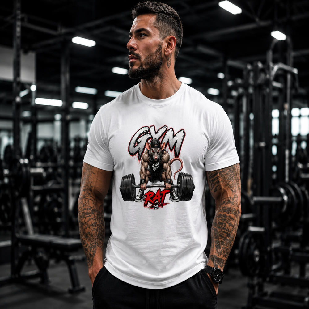 Camiseta Gym Rat Academia Fitness Musculação Treino Maromba Masculina Malha 30.1 Algodão Cardado Confortável Resistente
