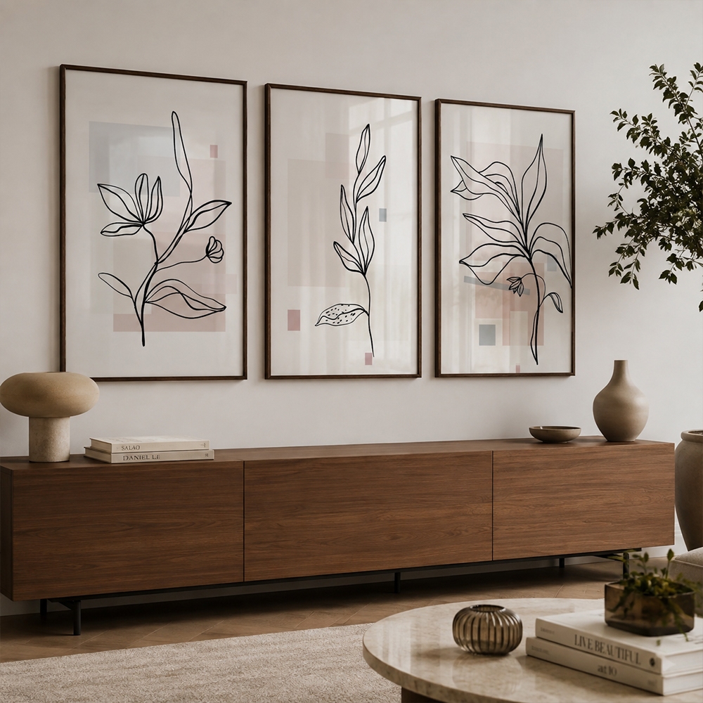Quadro Decorativo Floral Abstrato 50x75cm com Moldura Branca e Vidro Para Sala Quarto