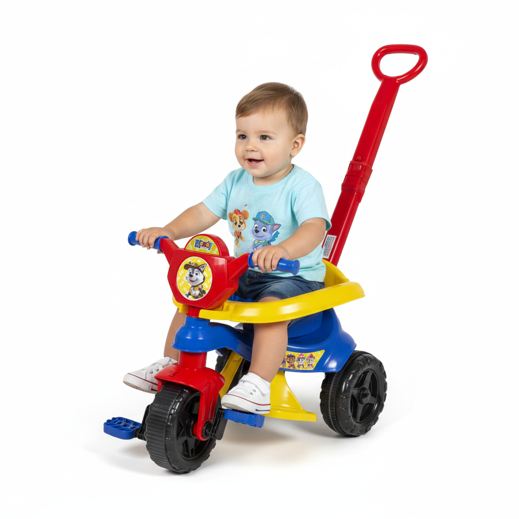 Triciclo Motoca Velotrol Menino Completo Com Pedal Protetor Empurrador e Apoio Painel Interativo