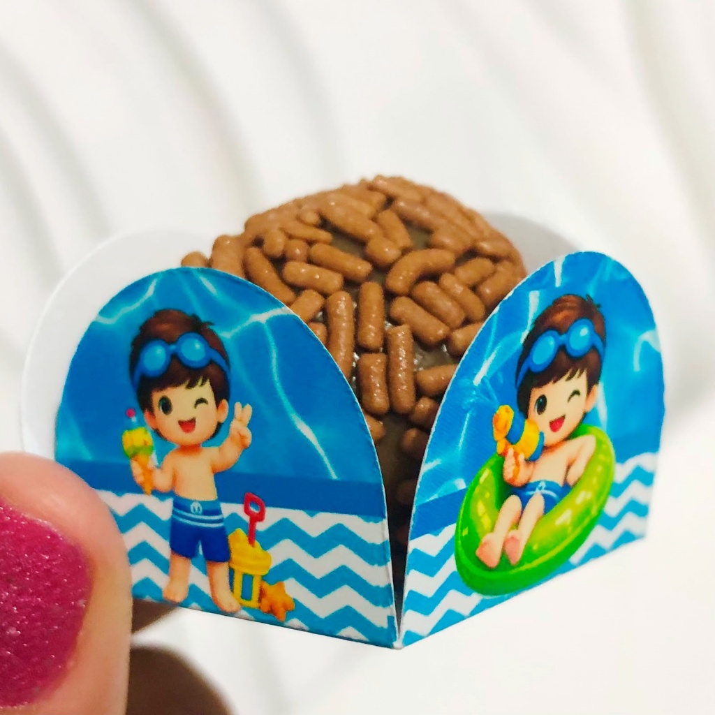 Forminha para Doces Pool Party menino | Porta Brigadeiro e Beijinho | Personalizado Festa Infantil piscina