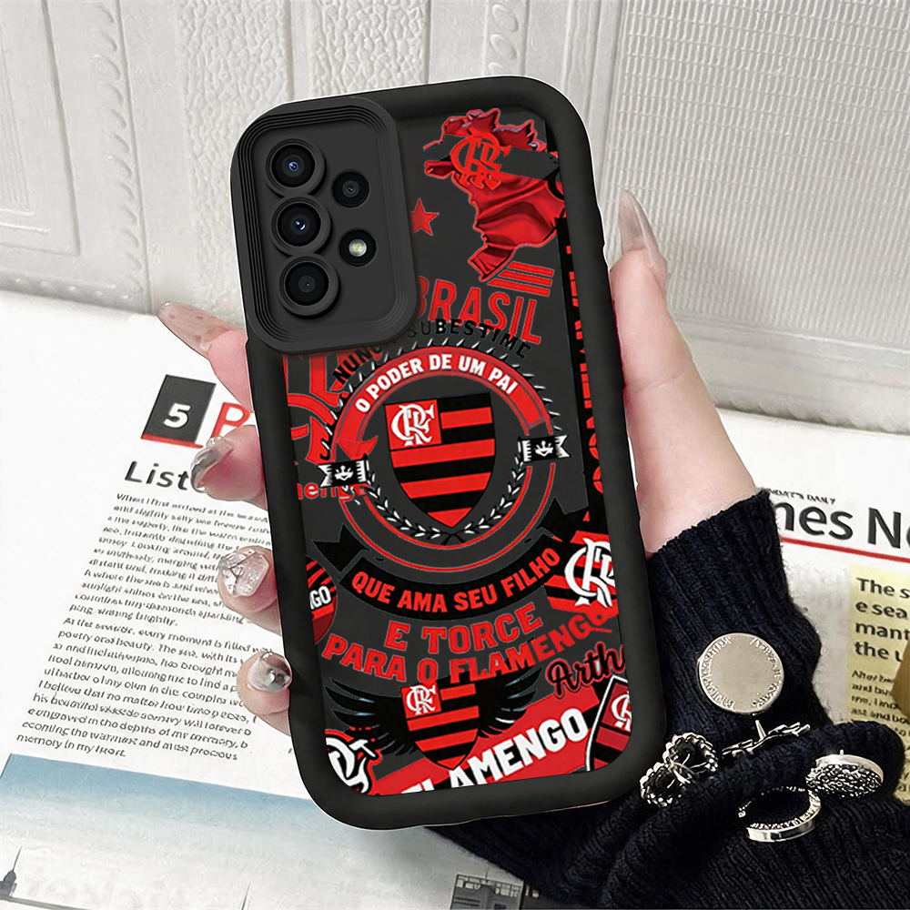 Capinha capa de silicone macia preta anti‑queda estampa Flamengo para Samsung A13 4G DE015