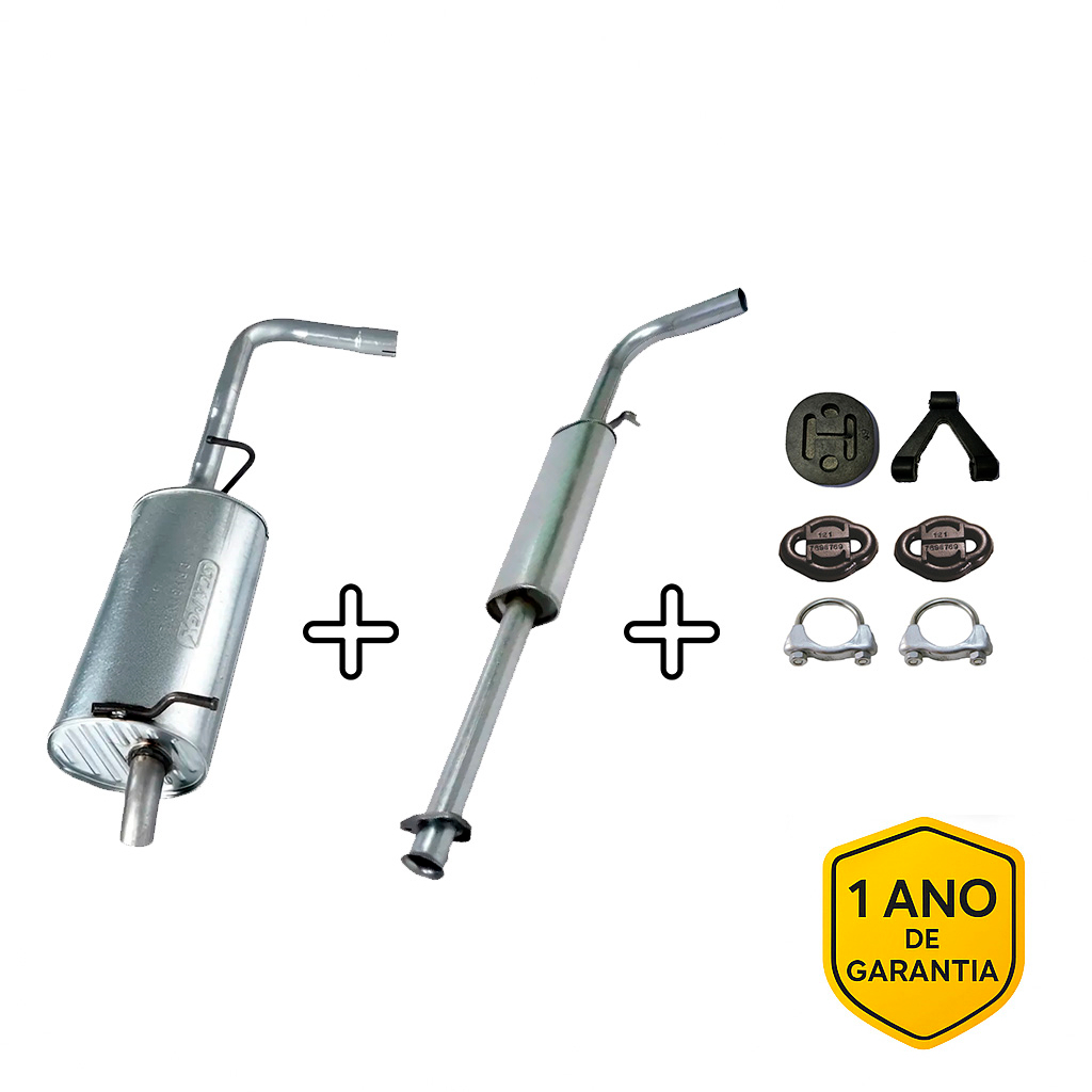 Kit Completo Escapamento Silencioso Traseiro + Intermediario Gol 1.0 8v G3 G4 2000 À 2013