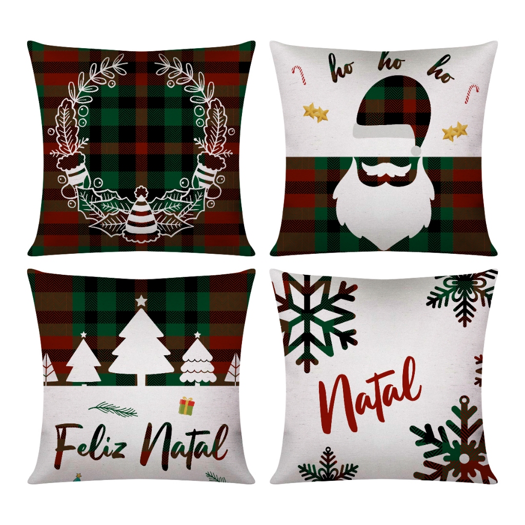 Kit com 4 Capas De Almofadas De Natal Decorativas 45x45 - Natal Guirlanda