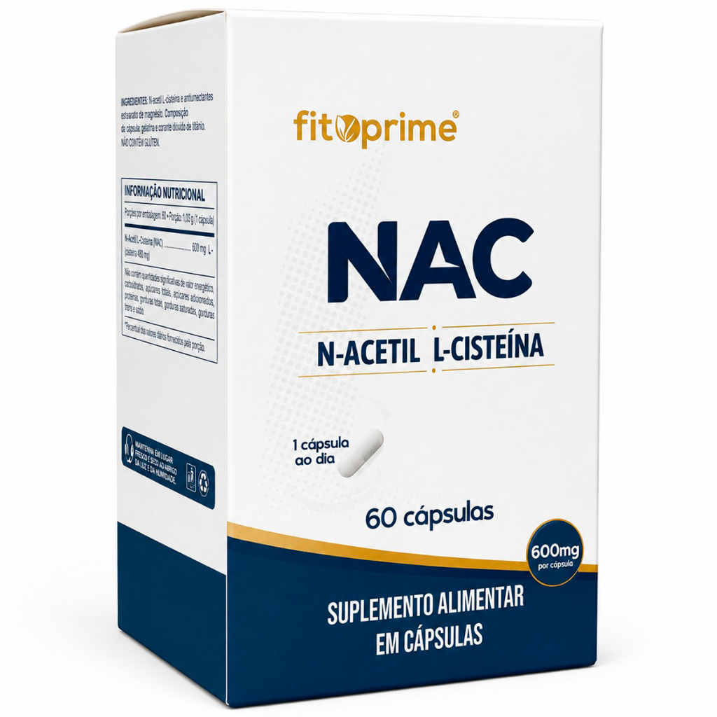 NAC 600mg Por Cápsula - Máxima Concentração Puro N-Acetil L-Cisteína 60 Cápsulas Fitoprime