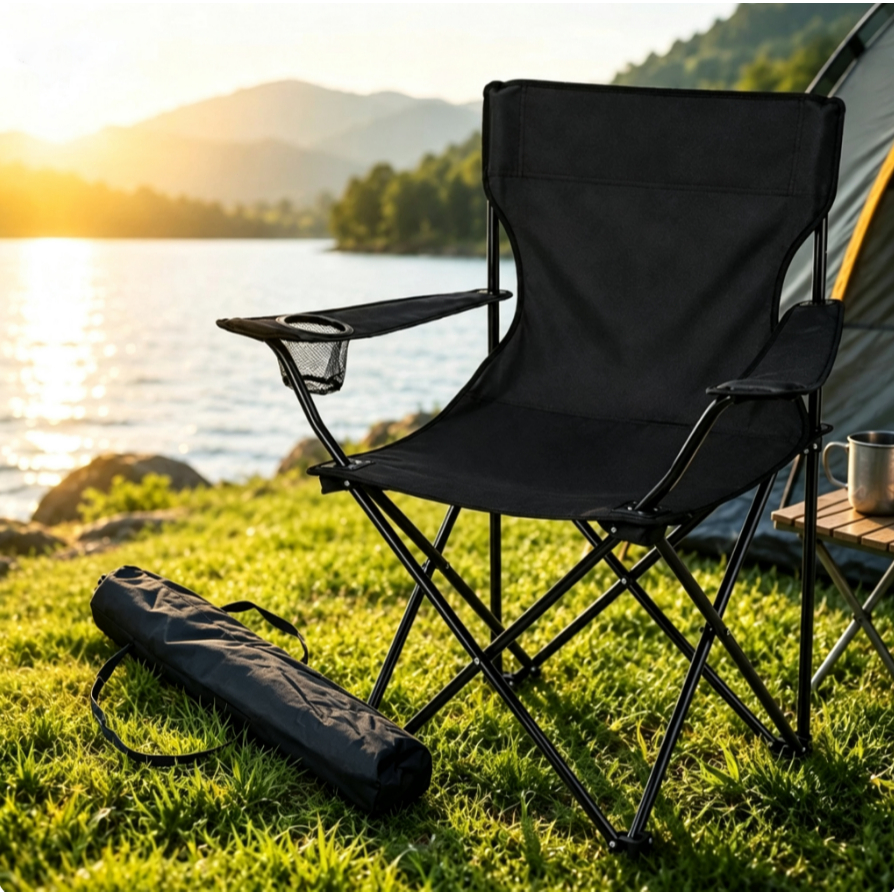 Cadeira Dobrável Oxford Impermeável Portátil com Porta Copos para Pesca Praia Acampamento com bolsa