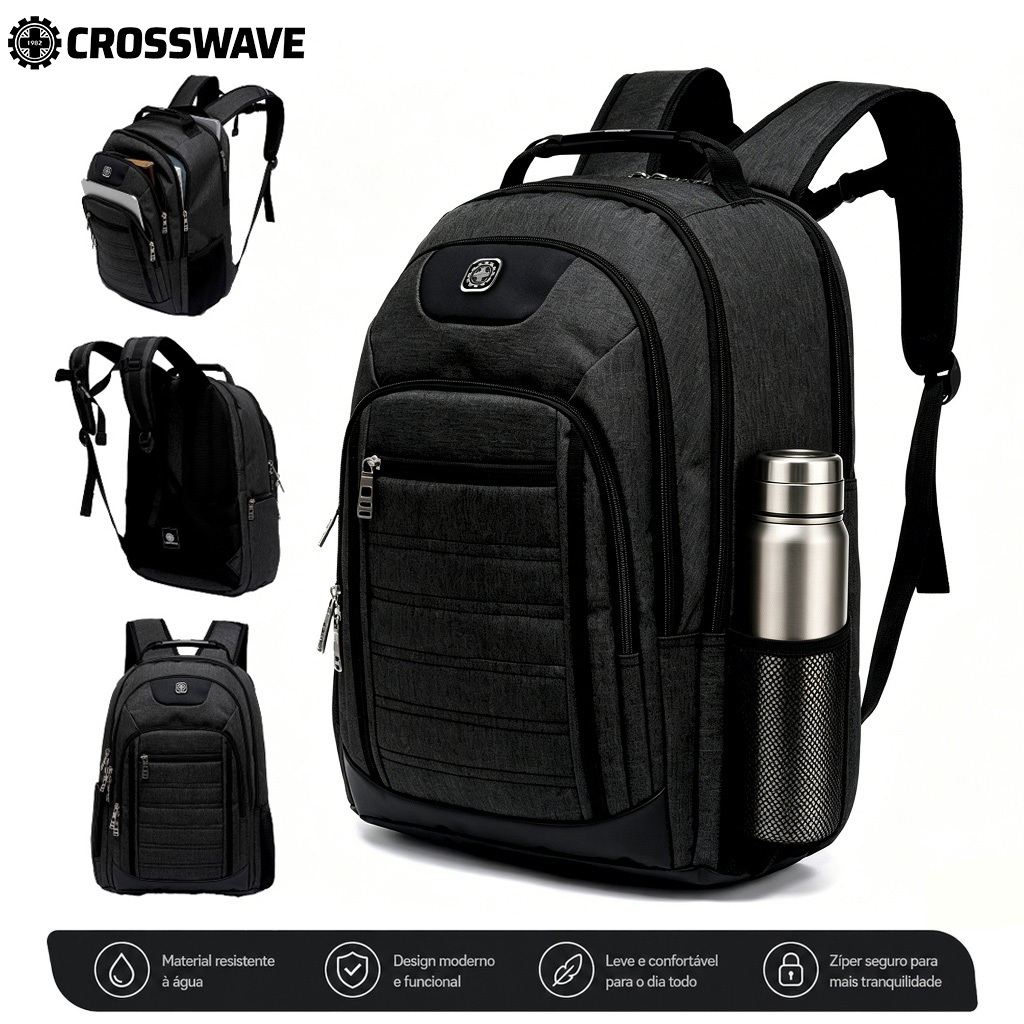 Crosswave Mochila Executiva para Notebook 17” 28L Poliéster de Alta Qualidade