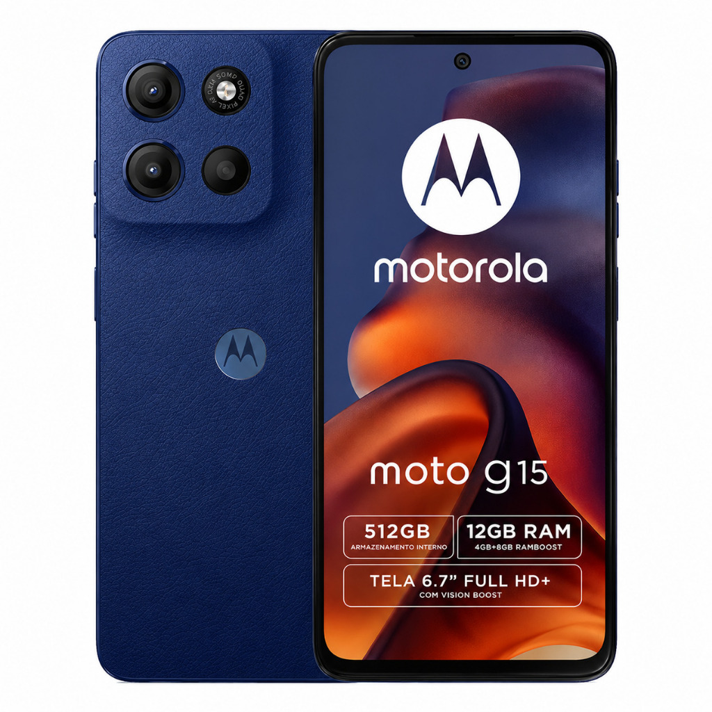 Celular Motorola Moto G15 512GB 12GB RAM 4+8GB RAMBoost  NFC Tela 6.7" + Capa + 