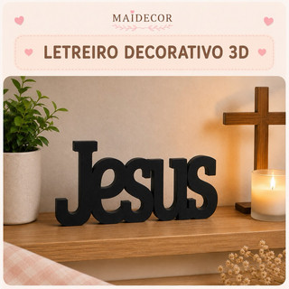 Letreiro JESUS 3D | Palavra Decorativa de Mesa | Enfeite para Sala e Prateleira | Decoração Cristã