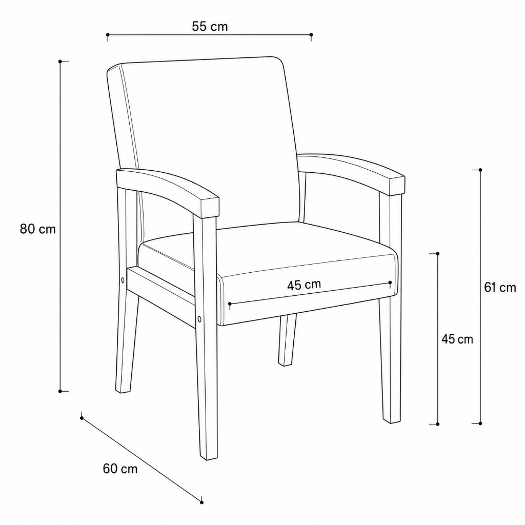 Kit Duas Poltronas Recepção Sala Cozinha Escritório Braças De Madeira Suede — imagem 2 de 2