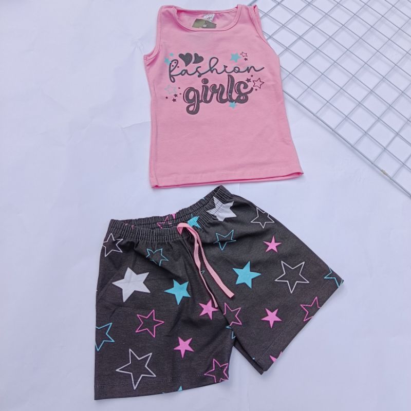 Conjunto Infantil Feminino Menina Blusa Estampada e Bermuda Verão - 10 ANOS