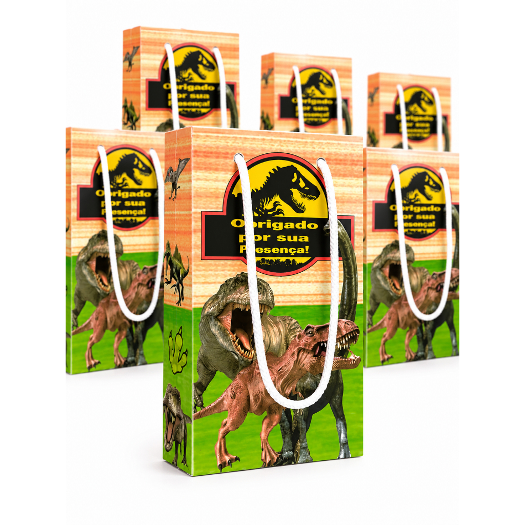 Sacolinhas Personalizadas Dinossauro | Sacola Lembrancinha Festa Infantil | Kit 10 Unidades