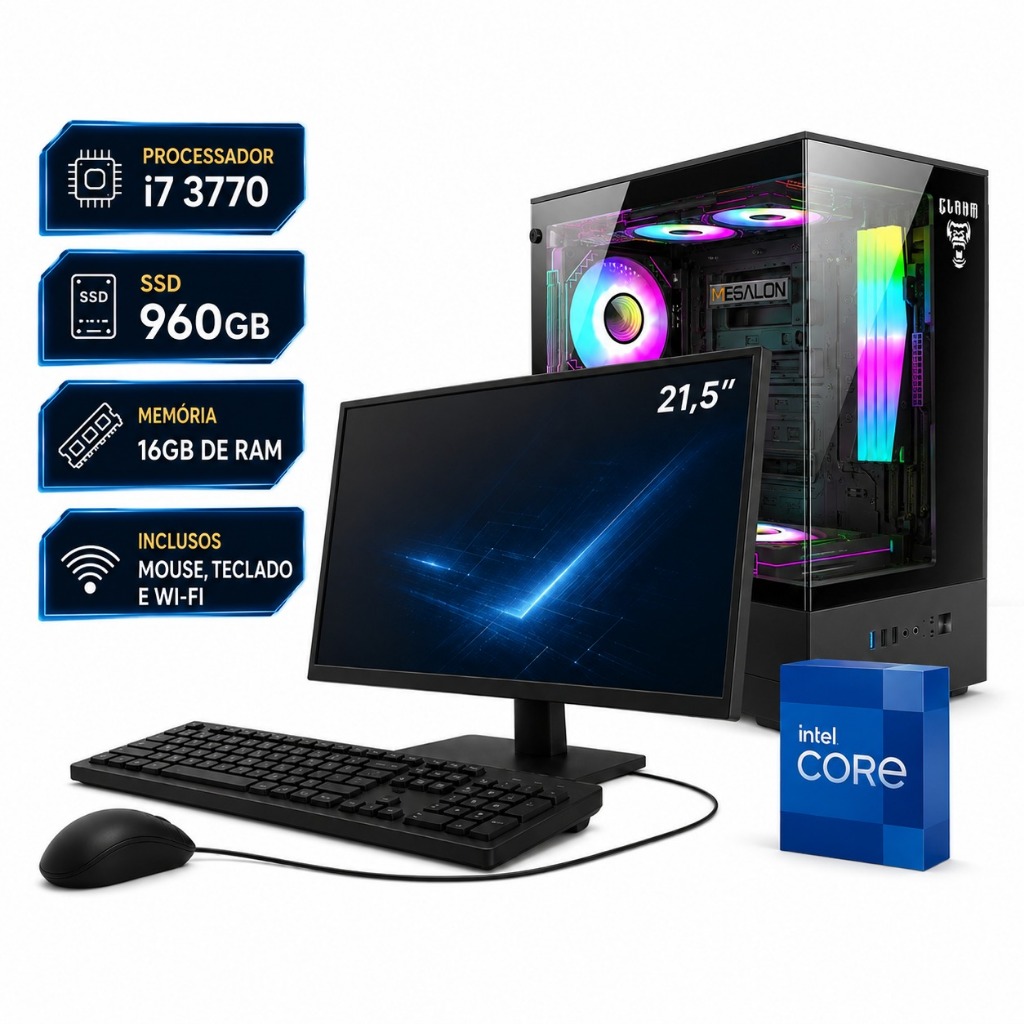 Computador Gamer Completo i7 3.6Ghz - 16GB - 960GB - GT730 4GB - Monitor 21,5"