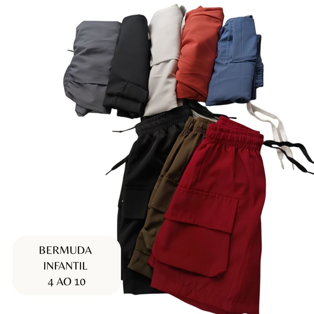 Bermuda Shorts Infantil Masculino Menino 2 ao 10 Calor Verão Dia a Dia Escola Creche Elastano Cordão e Bolso