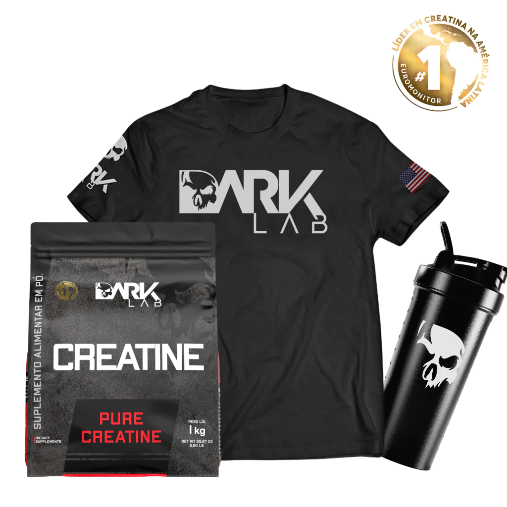Kit Creatina Monohidratada Pura 1KG + Camiseta Caveira Dry-Fit 2.0 + Coqueteleira Fuse 700 ML- Dark lab