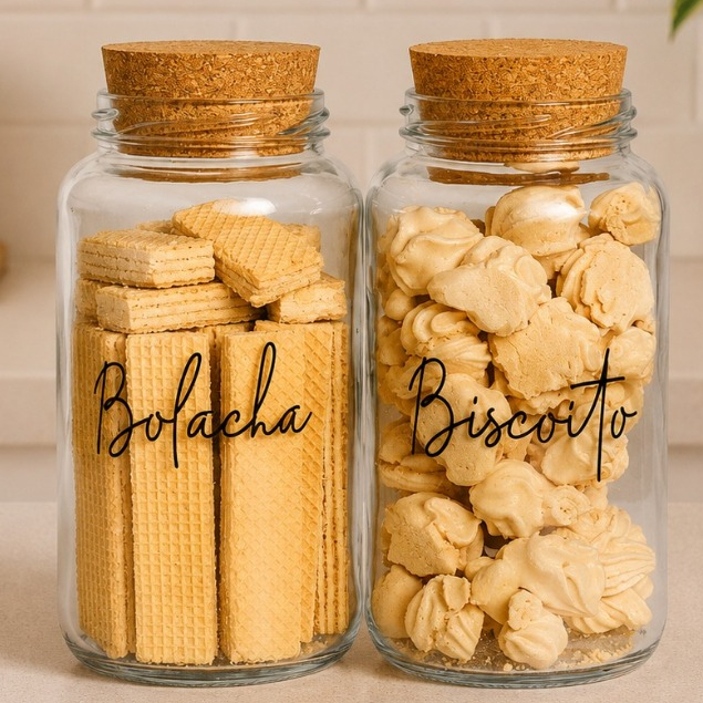 2 Potes de Vidro Biscoito + Bolacha 830 ml | Pote Hermético com adesivo | Cantinho do Café