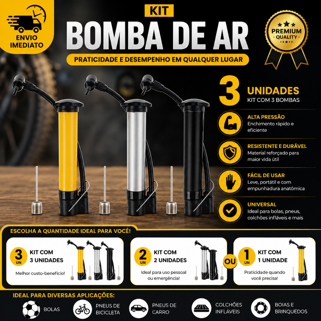 Bomba De Ar 3/2/1 Para Bicicleta Bomba de Encher Pneu Bike Bola Moto Inflaveis Patinete