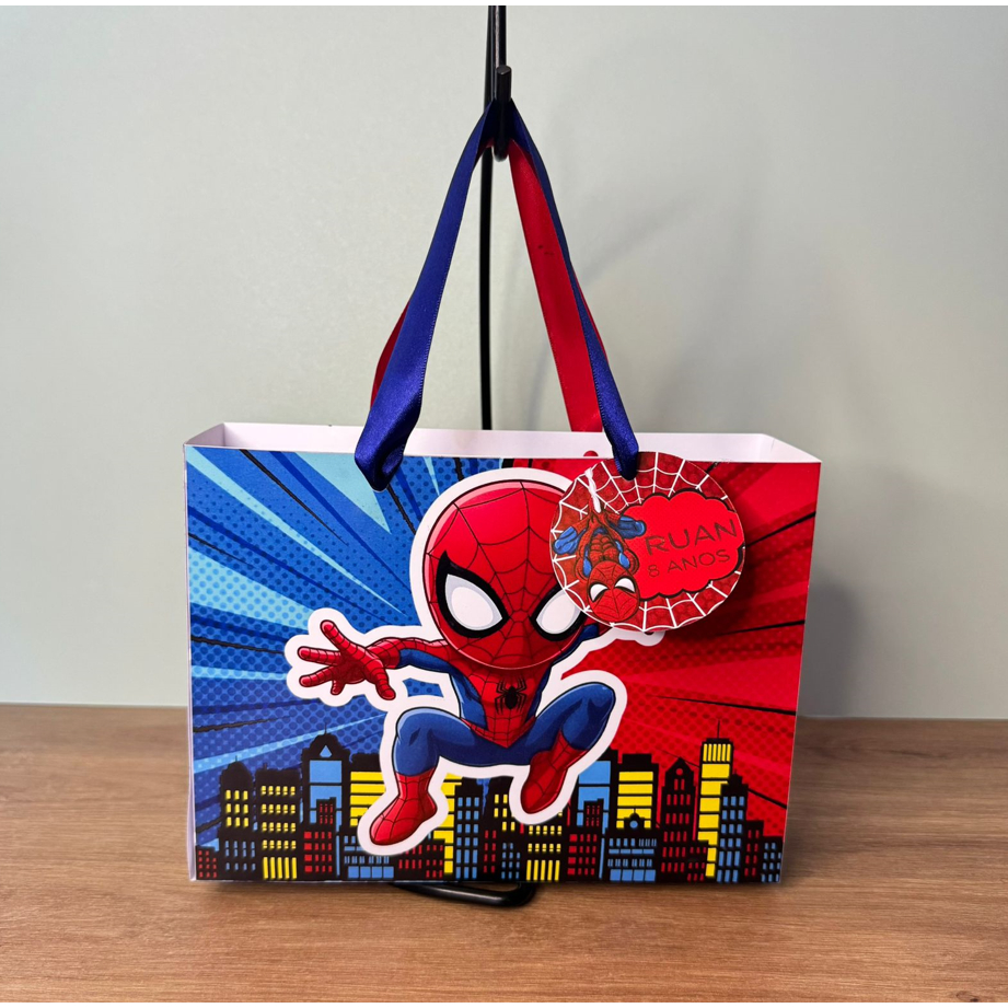 Lembrancinha Personalizada Sacolinha Reta Homem Aranha Duo com Tag - PEGUE E MONTE
