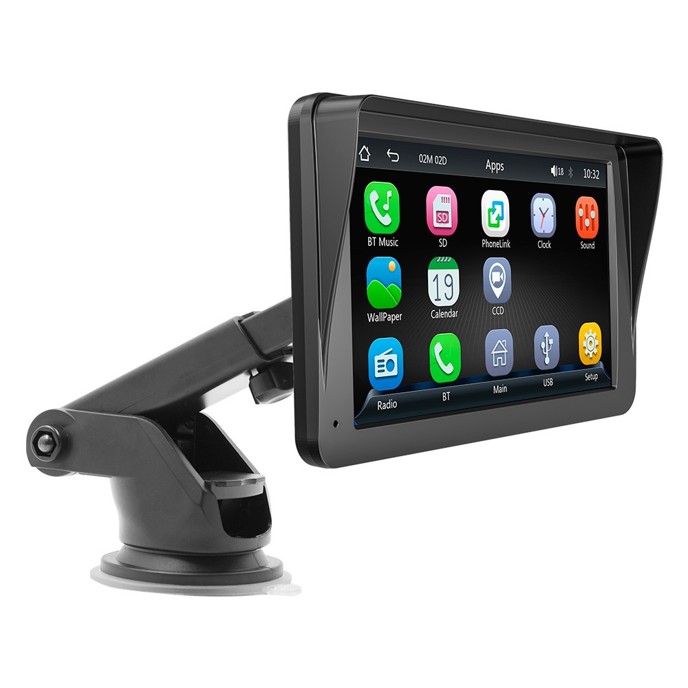 Rádio MP5 Portátil 7" Touch com CarPlay e Android Auto - Bluetooth 5.0, USB, FM e Entrada para Câmera de Ré Universal
