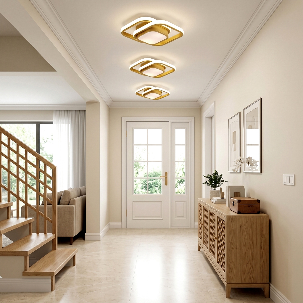 Luminaria teto Pendente Led Moderna Quadrada Quarto Dourado 3 Cores para Quarto Sala Corredor 127/220v