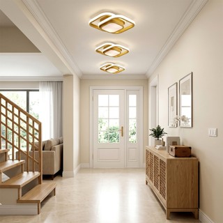 Luminaria teto Pendente Led Moderna Quadrada Quarto Dourado 3 Cores para Quarto Sala Corredor 127/220v