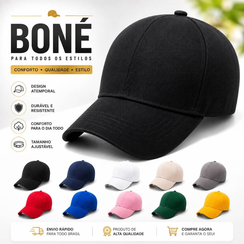 Bonés Aba Curva Ajustável Premium Casual Unissex Esportivo Dia a Dia Alta Qualidade