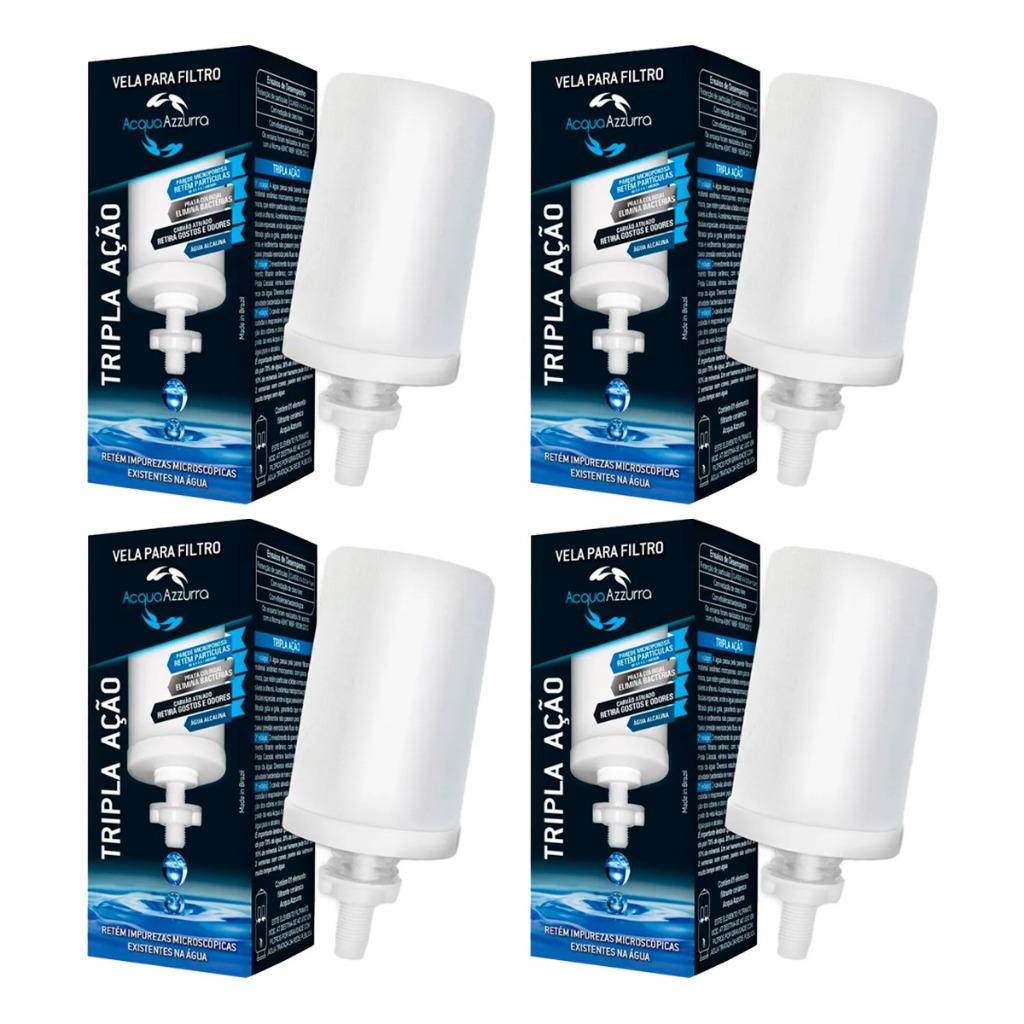 Kit 04 Velas Filtro de Barro Tripla Ação Carvão Ativado Prata Coloidal Serve Para Todos Os Filtros