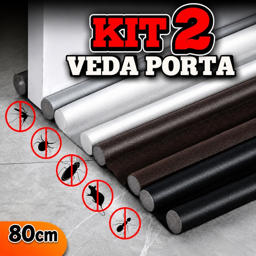 Kit 2 Veda Porta Proteção Protetor de Porta Rolinho Impermeável Duplo 80cm Comprimento Ajustavel
