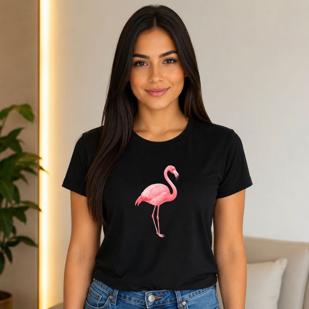 Camiseta Feminina Estampada Flamingo Moderna Casual 100% Algodão Confortável Tendência Moda Envio Imediato