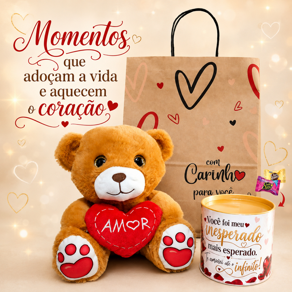 Cesta/kit Presente Urso Bichinho Pelúcia Chocolate-Dia das Crianças/Namorado/Aniversário/Professores