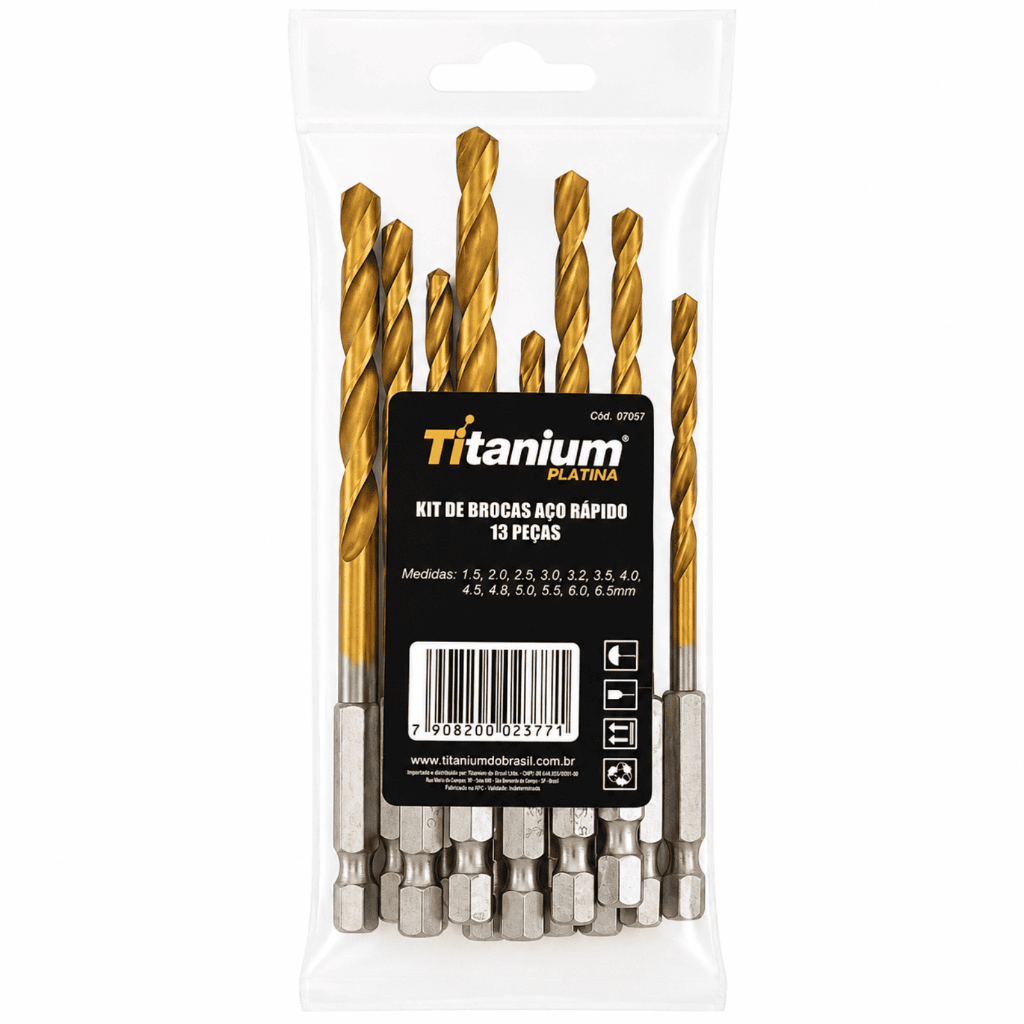 Jogo de Brocas 13 Peças 1 a 6,5mm em Aço Carbono para Furadeira Titanium Platina