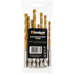 Jogo de Brocas 13 Peças 1 a 6,5mm em Aço Carbono para Furadeira Titanium Platina