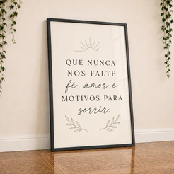 Quadro Decorativo 1 Peça Frase Fé Amor Motivos Para Sorrir Religioso Motivacional Sala Quarto