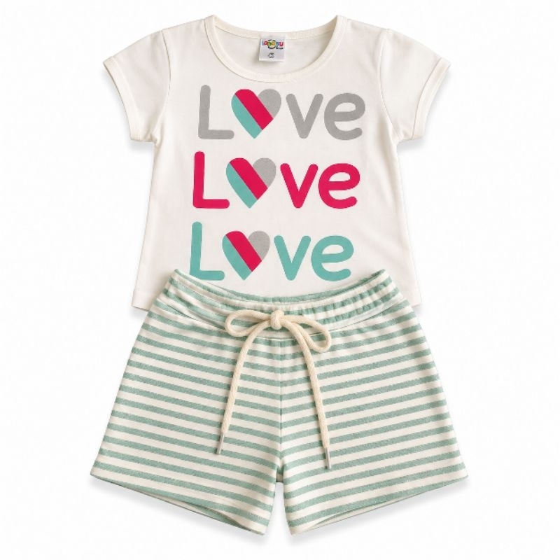 Conjunto Infantil Menina Verão Blusa Manga Curta e Short Confortável Roupa Infantil