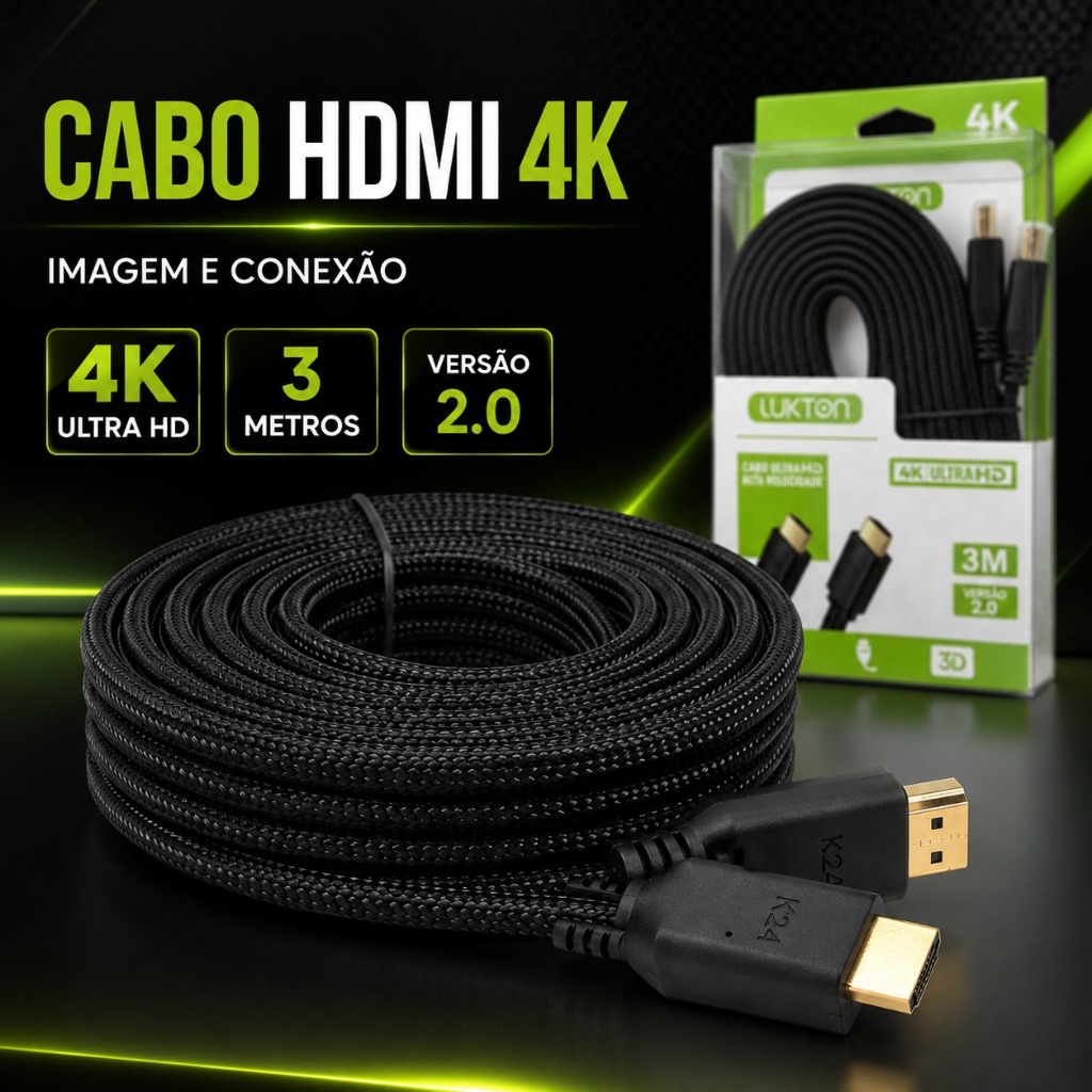 Cabo HDMI 2.0 4K Ultra HD 3 Metros Reforçado Trançado para TV Smart TV Monitor N