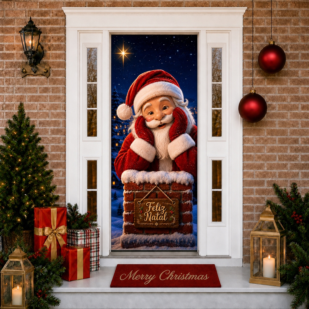 Capa De Porta Painel De Mesa 50x50 Tema Natal Festa