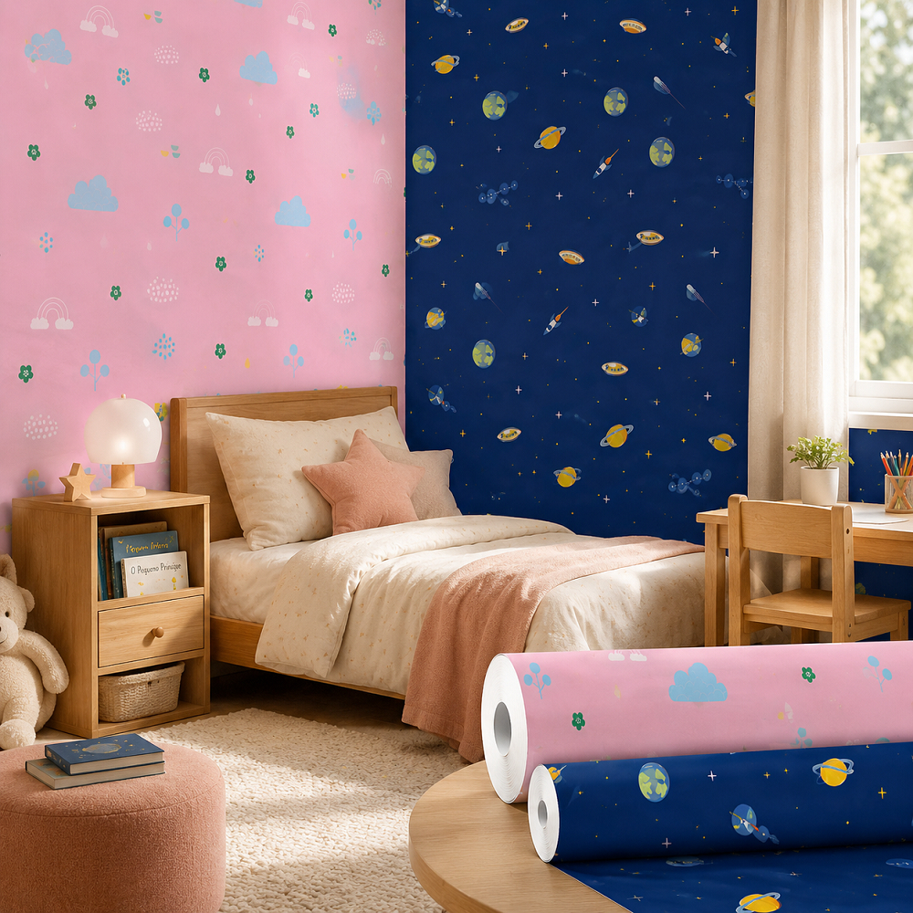 Papel de Parede Infantil Adesivo Lavável 1,60m 3m ou 6m para Quarto de Criança