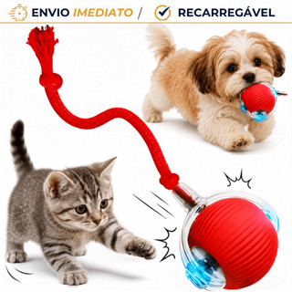 Bola Interativa Automática Pet Cães Gatos Recarregável USB Brinquedo Elétrico Inteligente com Cauda