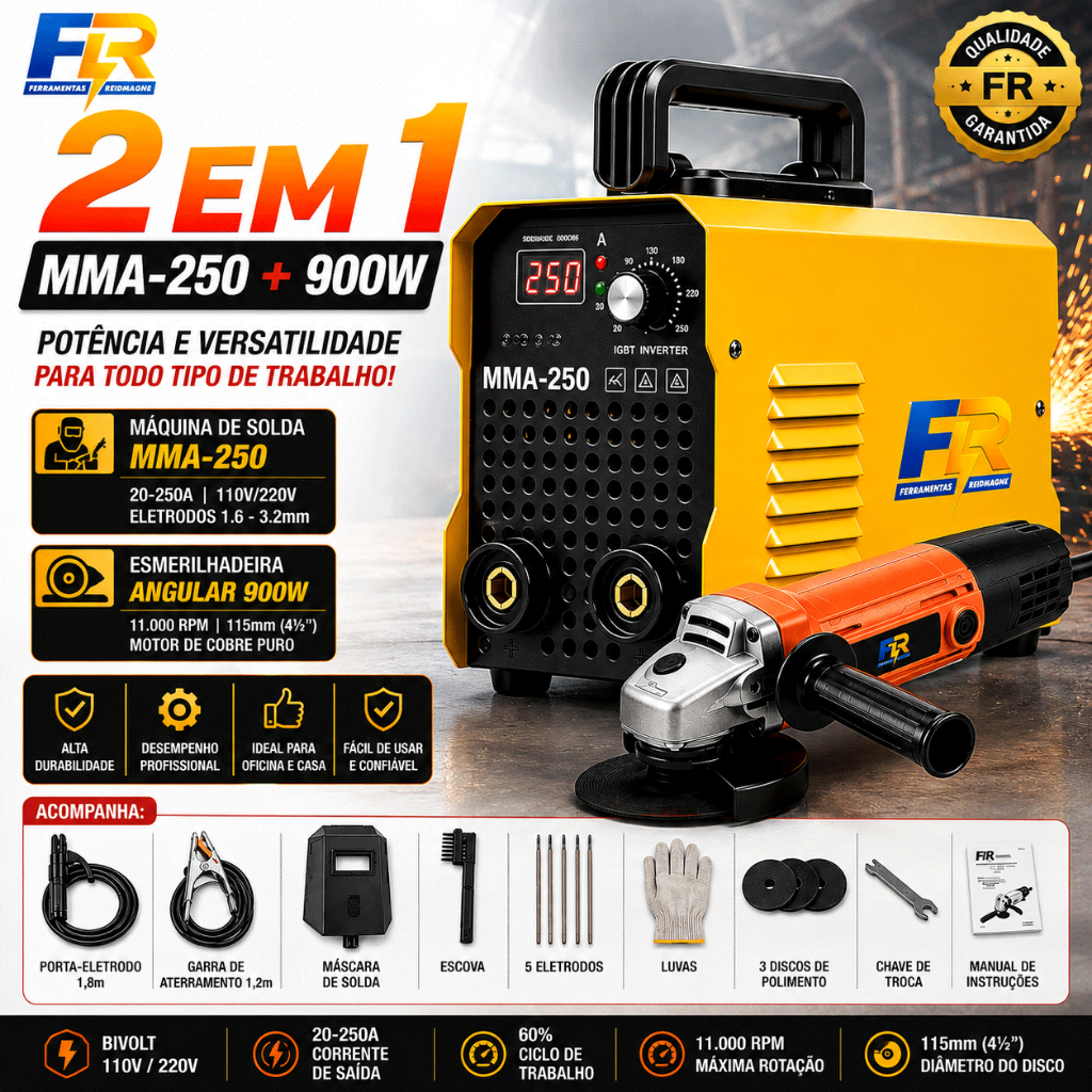 Esmerilhadeira lixadeira Angular +Máquina de Solda Inversora de solda 220V/110V MMA250 900W